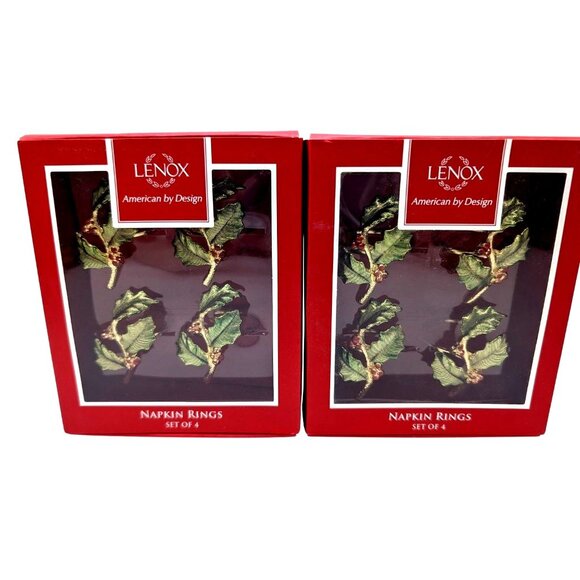 2 Sets of 4 NEW Lenox Holly and Berry Napkin Rings Christmas Holiday Metal - Picture 1 of 7